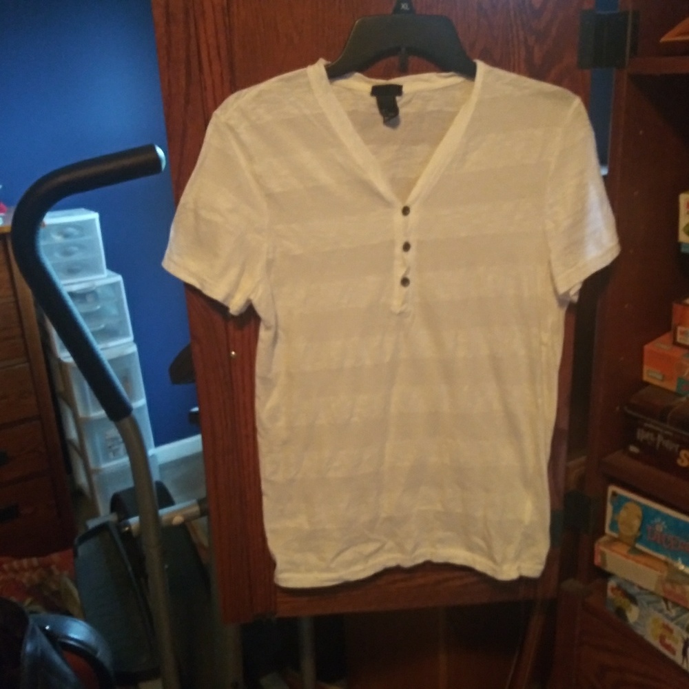 H&M White Striped button t-shirt